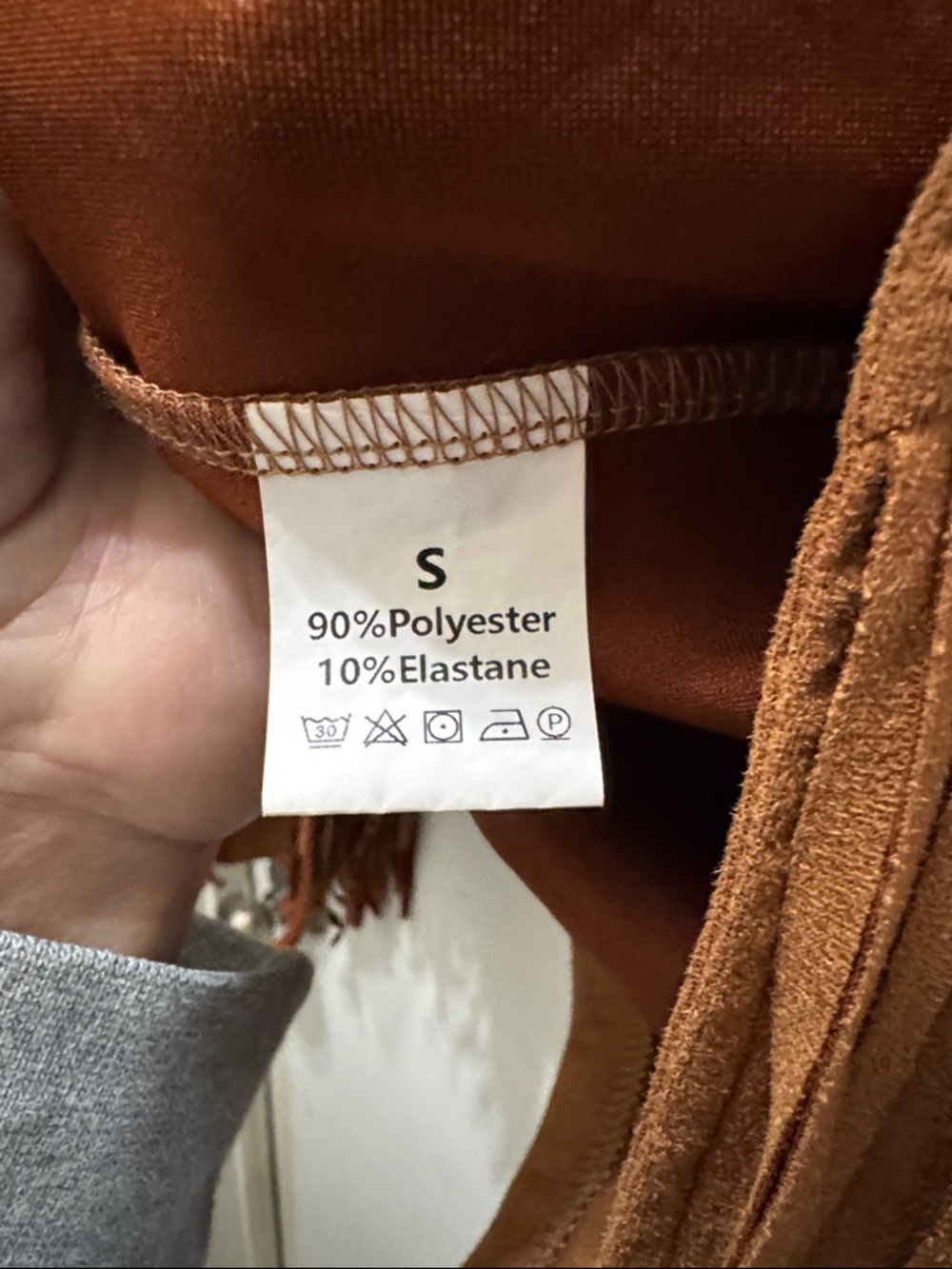 EUC Fringe Suede Jacket - Tan Fringe Cropped Coat - Picture 4 of 4